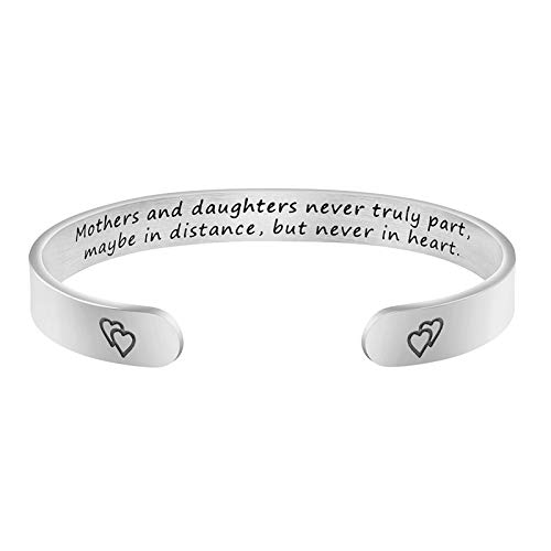 JoycuFF Mothers and Daughters Never Truly Part Maybe in Distance But Never Truly Part But Never in Heart Bracelet Gift for Mother's Day Long Distance Jewelry