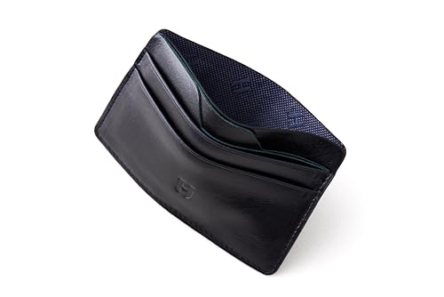 Wallet for Men, Slim Minimalist Card Holder, 6 Card Slots, Main Pocket, Full-Grain Handcrafted Front Pocket Leather, Gift Box - Pouch for Christmas & Birthday, Plain Black2