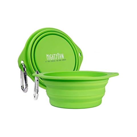 Mighty Paw Collapsible Travel Dog Bowl Set - 2 Pack (800ml) | Food Safe Silicone Food & Water Bowls for Pets. Bonus Carabiner Clip for Hiking, Camping or Walking. Lightweight & Leak-Proof (Green) Cover