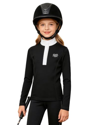 Kids Half Zip Riding Top Quick Dry Equestrian Shirts Black 8 Years