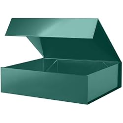 PACKHOME Large Green Gift Box 13.5x10x3.5in Magnetic Lid for Shirt | sturdy cardboard,glossy finish,large capacity,reusable for clothing gifts,shirts,Christmas