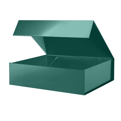 PKGMAGIC - Caja de regalo (34,3 x 25,4 x 8,9 cm, caja de regalo grande con tapa, color verde caja de regalo vacía, caja de regalo plegable con cierre magnético para cumpleaños, boda, día del padre