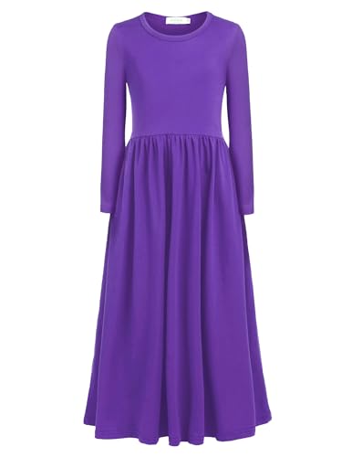 Arshiner Kleid Mädchen Langarm Herbstkleid Maxikleid Einfarbig...