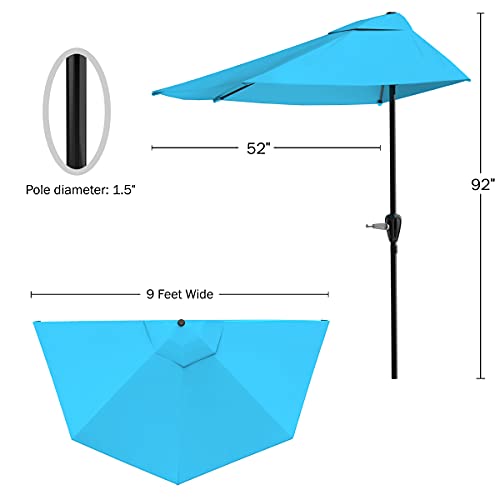 Image of Half Umbrella Outdoor Patio Shade - 9 ft Patio Umbrella with Easy Crank - Small Canopy for Balcony, Table, or Deck by Pure Garden (Blue)