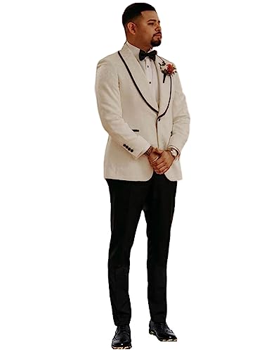 Kromoc Men's Jacquard Jacket Vest Solid Pants Suit Three Pieces Shawl Lapel Banquet Prom Wedding Dinner Tuxedos