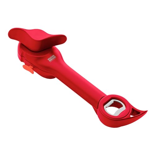 Kuhn Rikon 5-in-1 Can, Jar & Bottle Opener. Self-Attaching Can Opener with Lid-Lifter for Weak Hands - 3 Year Guarantee, Red