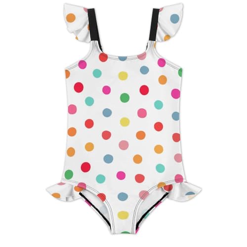 Image of Girls One Piece Swimsuit Polka Dots Ruffles Swimwear Bathing Suits 3-12 Years