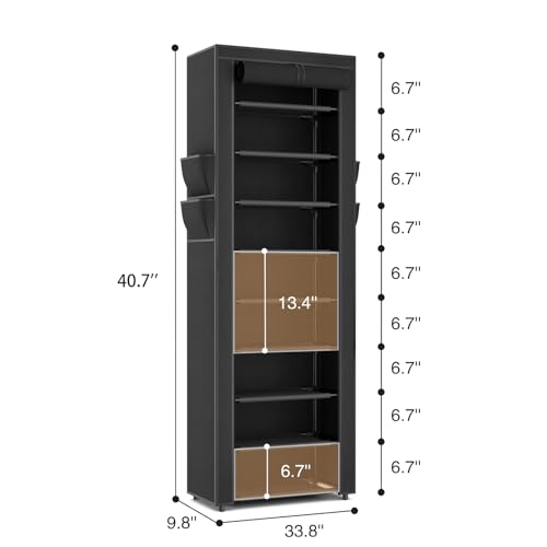 Image of LANTEFUL Narrow Shoe Rack with Cover 10 Tier Tall Shoe Rack Organizer Large Capacity Shoe Shelf Storage 18-22 Pairs Space Saving Free Standing Shoe Storage Organizer for Closet, Entryway, Dorm, Black