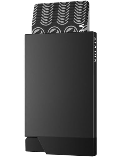 VULKIT Pop up Card Holder Minimalist Credit Card Holder RFID Blocking Slim Metal Card Case for Men or Women(Black)