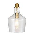 ELYCCUPA Glass Pendant Light Modern Brass 1 Light Single Dome Pendant Lighting Fixtures for Kitchen Island Dining Room Hallway, Dia 9 Inch, E26, UL Listed