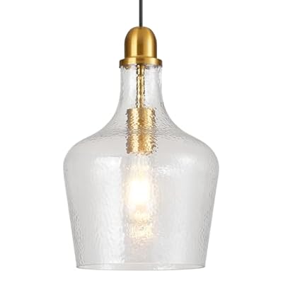 ELYCCUPA Glass Pendant Light Modern Brass 1 Light Single Dome Pendant Lighting Fixtures for Kitchen Island Dining Room Hallway, Dia 9 Inch, E26, UL Listed