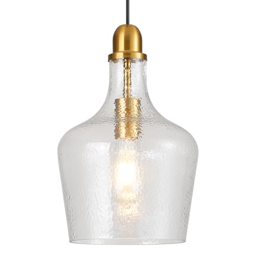ELYCCUPA Glass Pendant Light Modern Brass 1 Light Single Dome Pendant Lighting Fixtures for Kitchen Island Dining Room Hallway, Dia 9 Inch, E26, UL Listed