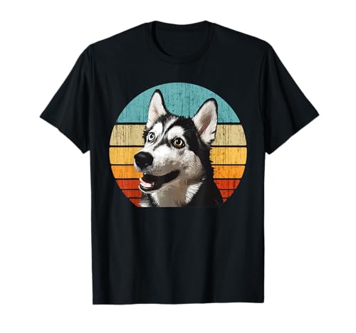Husky Dog - Perro retro vintage Sunset Huskie Camiseta
