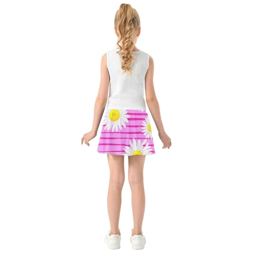 Joisal Cute Comfy Girls Skorts Athletic Shorts Toddler Tennis Skirts Pleated White Daisies Pink Horizontal 4t4