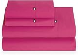 Tommy Hilfiger Signature Solid Sheeting 200 TC Set of 4 Sheet Set - 1 Flat Sheet, 1 Fitted Sheet & 2 Pillowcases, King Size, 100% Cotton (Pink)