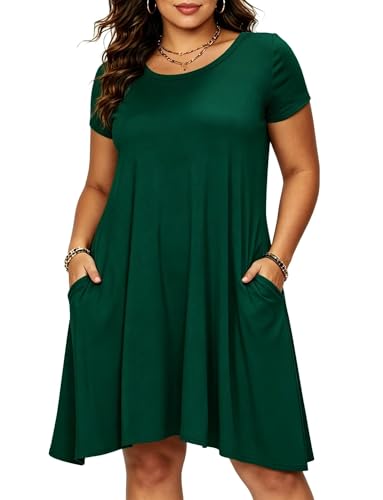 Image of Afibi Womens Short Sleeve Loose Pockets Dress Casual Swing T-Shirt Dresses