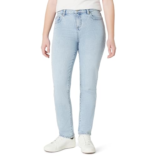 Amazon Essentials Girls Medium Stretch Mid-Rise Straight-Fit Jeans Iced Blue Light Wash 12