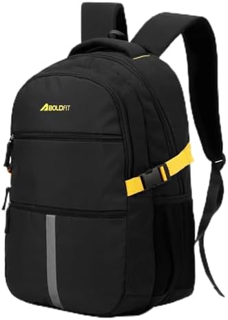 Boldfit Laptop Backpack for Men & Women 30L Premium Stylish Bags Ideal College Bag, Office Backpack & Travel Bag Water-Resistant with Rain Cover & Bottle Holder, UrbanEdge- Black Yellow, 30L