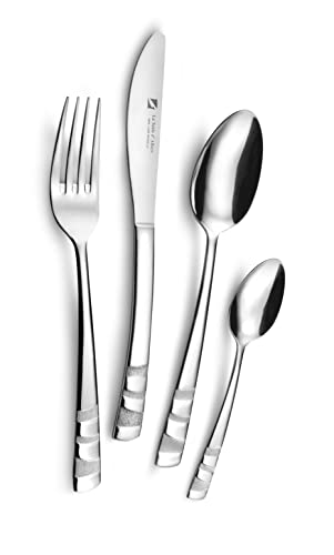 Albert de Thiers - LISA - Ménagère 24 Pièces - Couverts en Inox - Finition Miroir avec Motif Perlé - 6 Couteaux, 6 Fourchettes, 6 Cuillères - Boîte...