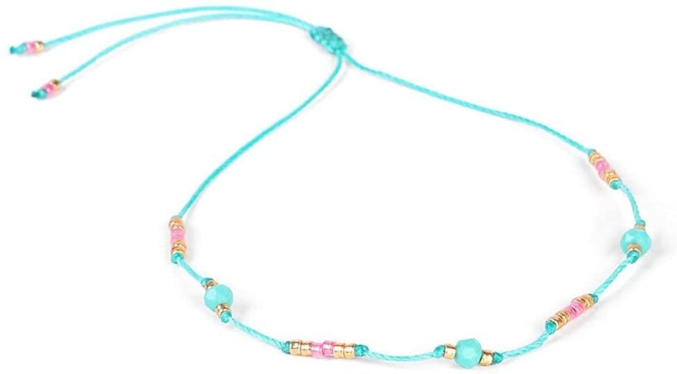 Tobillera con cuentas tejida a mano ajustable estilo informal