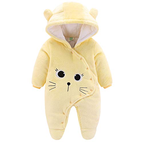 JiAmy Bebé Ropa de Invierno Mameluco con Capucha Fleece Traje de Nieve Pelele de Algodón Amarillo 3-6 Meses