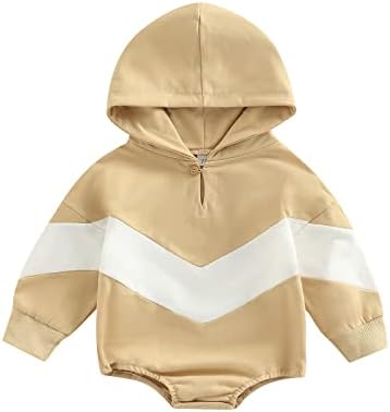 Ayalinggo Baby Sweatshirt Onesie Oversized Romper Crewneck Pullover Hoodie Sweater Infant Boy Girl Fall Winter Outfit Apricot&White Drawstring 0-6 Months