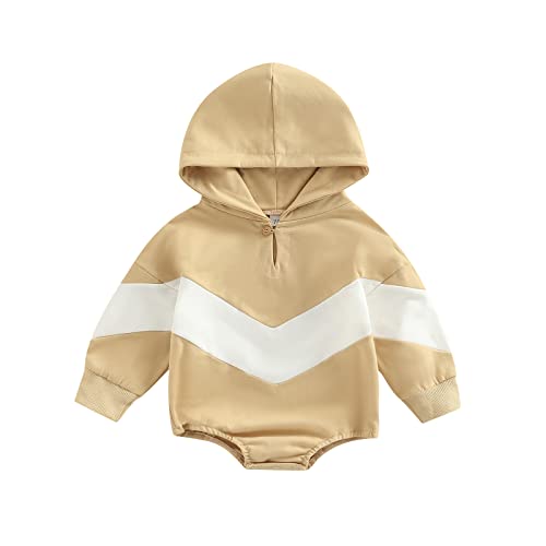 Ayalinggo Baby Sweatshirt Onesie Oversized Romper Crewneck Pullover Hoodie Sweater Infant Boy Girl Fall Winter Outfit Apricot&White Drawstring 0-6 Months #TOP15