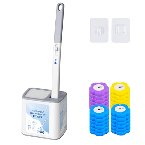 XJDR Toilet Brush and Holder - No Touch Wall Mount Disposable Bowl Cleaners Set Snap-On Quick Cleanup Hygienic Wand for Small Condos Compact Bachelor Apartments and Quick Daily Cleanups