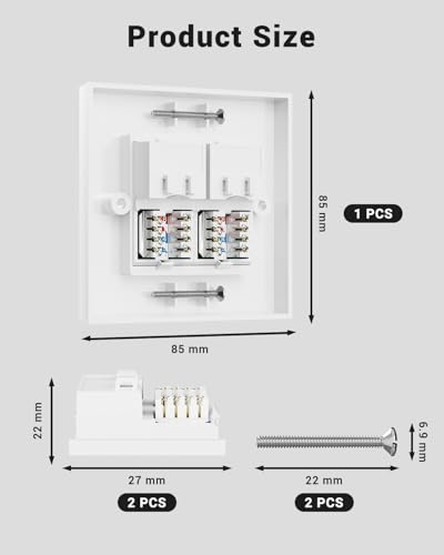 VCELINK RJ45 Socket Cat6 Ethernet Wall Socket Double Port Faceplate Flat Wall Plate for CAT6/CAT5E/CAT5 Network Cable with Keystone Jack Modular 1 Pack - Image 6