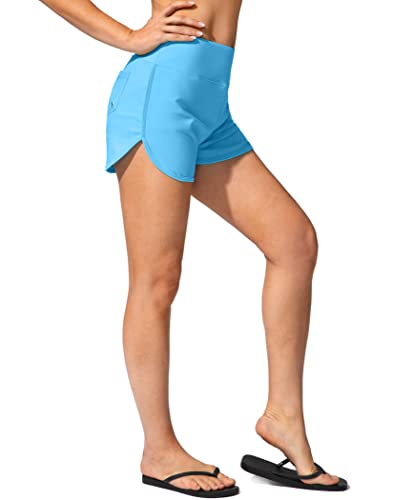 Jarvanv Women's Swim Shorts With Pockets High Waisted Tummy Control Board Swimsuit Bathing Shorts For Women With Liner(Sky Blue,3Xl) #TOP2