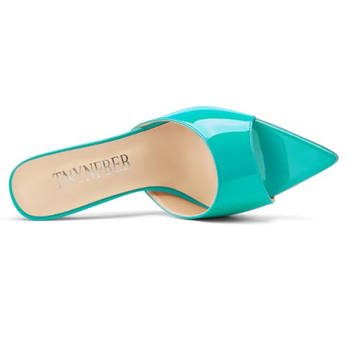 Image of TNYNFBEB Womens Stiletto High Peep Open Pointed Toe Sandals Mules Shoes Slip-on Slingback Office Party Dress Patent Leather Summer 3.9 Inches Heels