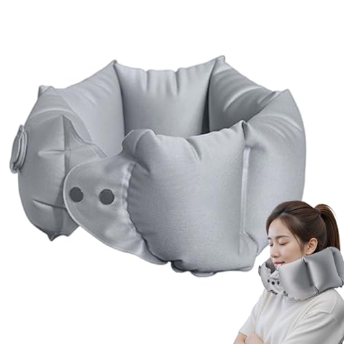 Almohadas cerebrales de viaje para aviones – Almohada de cuello para avión – Cojín de cabeza hinchable, ajustable, cómodo reposacabezas para adultos y durante vuelos largos