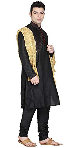 Skavij Men's Art Silk Kurta Pajama And Scarf Festivals Season Ethnic Party Dress Suit (Large, Black) #TOP3