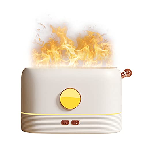 Aroma Diffuser Mit Flammen Effekt,Diffusor Für ätherische Öle Luftbefeuchter,200 ml Luftbefeuchter Aroma Diffuser 2 in 1 Air Humidifier,Wasserlose Abschaltautomatik,USB Weiß Cover