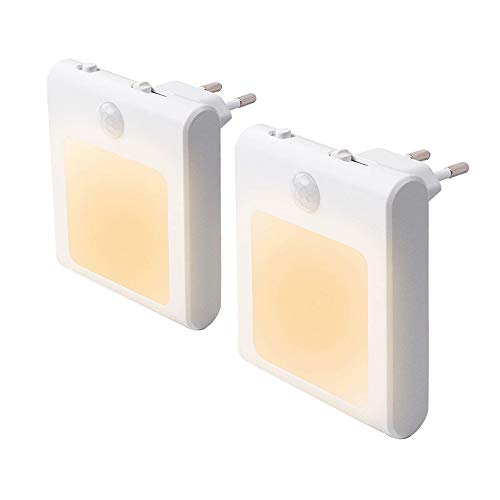 Preisvergleich Produktbild 2 Stück LED Nachtlicht Steckdose mit Bewegungsmelder, Steckdosenlicht Helligkeit Stufenlos Einstellbar Orientierungslicht mit Auto, On, Off Schalter