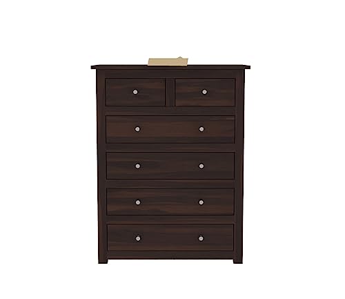 Image of Credenza Sheesham Wood Chest of Drawers 6 Drawer Storage Sideboard, Contemporary Bedroom Hall Home Office Furniture, Kitchen Cabinet, Sleek and Modern Chest of Drawers, Walnut Finish - Preassembled
