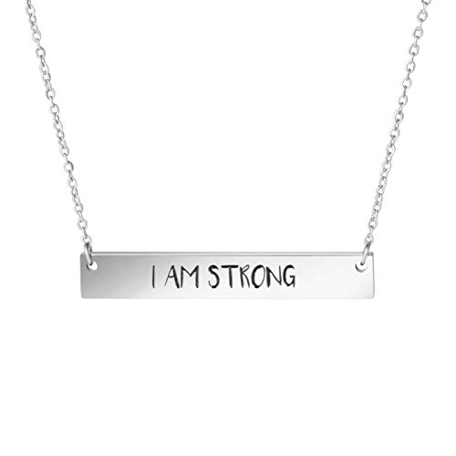 Awegift Personalized Pendant Bar Necklace Engrved I Am Strong Jewelry Gifts for Girls Women