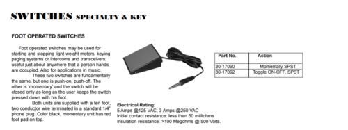 PHILMORE LKG 30-17090 Momentary Pedal Foot Switch / 1/4