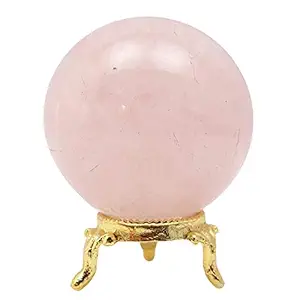 FASTELEnergized Rose Quartz Crystal Stone Ball Sphere Ball Healing Crystal Natural Carved Polished Sphere Reiki Stones Crystal Ball (Rose Pink, 200-250 gm with Golden Stand)