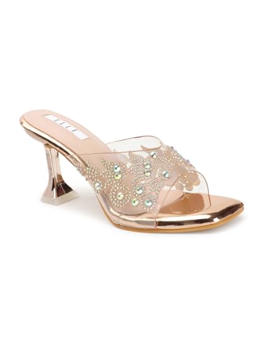 Image of ELLE women's Square Toe Spool heel Embellished Strap Slip-On Sandal