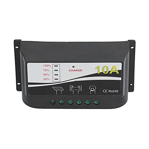 TICFOX Solar Lade und Entladeregler, Solar Ladegerät Controller, 12V/24V 10A Solar Laderegler Regler Haltbares ABS Gehäuse Solarpanel Ladegerät Entladeregler für Sonnenkollektoren und Batterien