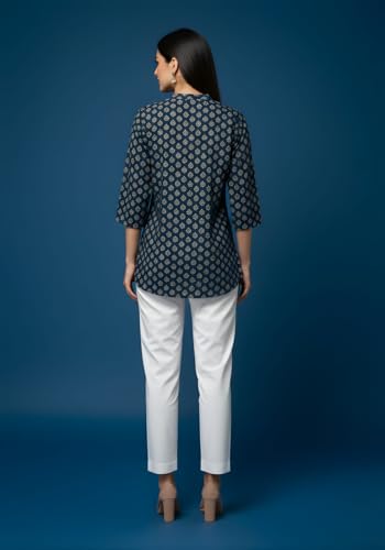 Image of Women's Cotton Printed Kurta Top | 3 /4 Sleeve Straight Kurti Casual Outings