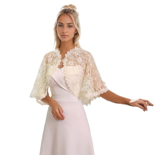 QOKLIYUI Lightweight Shawls Wraps for Evening Dress Elegant Bridal Floral Cape Multiple Colors Available Lace Open Front Cape, Champagne