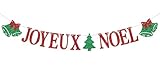 Joyeux Noel Banner, Christmas Bunting Pennant Sign for New Year Eve Party Decoration Supplies, Christmas Tree Hanging Ornaments for Home Office Party Fireplace Mantel, Red & Green Glitter