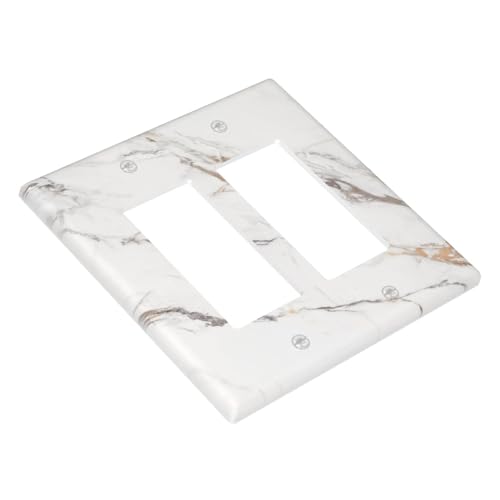 Decorative Outlet Covers Modern Grey Gold Marble Texure 2 Gang Light Switch Cover Plate Double Rocker Wall Plate Switch Plate Covers Faceplate for Kitchen Bathroom Home Decor