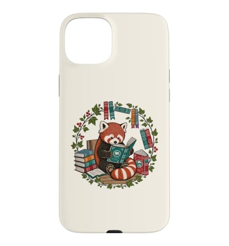 Cute Womens Girls Kids Vintage Reading Books Red Panda Lover �X�}�z�P�[�X iPhone 15 Plus �p