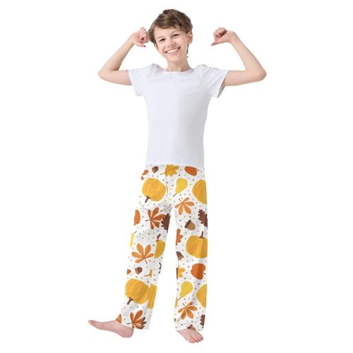 Boys' Pants Cute Maple Leaves Pumpkins Long Bottoms Jogger Pants Elastic Waist Trousers with Pockets S-XL2