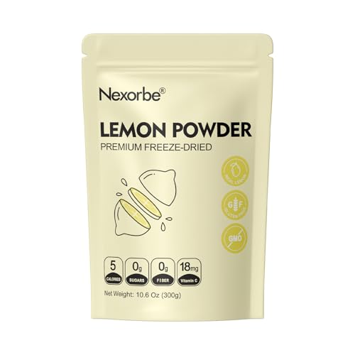 NEXORBE Premium Freeze-Dried Lemon Powder 10.6 Oz, Made from Real Lemons for Drinks, Baking, Cooking & Seasoning, Vegan, Non-GMO, Gluten-Free, No Additives