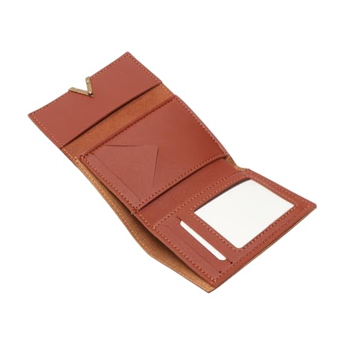1Pcs Simple Wallet 3-Fold Colorblock Card Case PU Leather Brown 11.5x9cm3