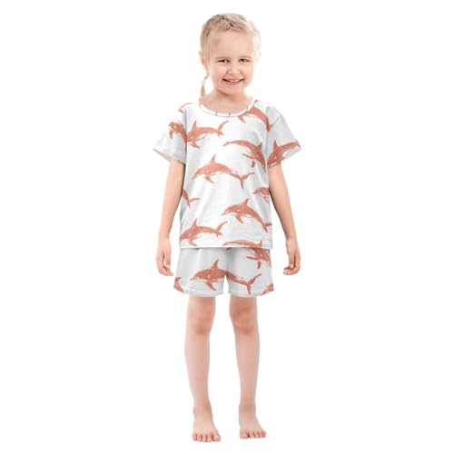 ALAZA Cute Dolphin Wartercolor Pajamas Set Short Sleeve Cotton Sleepwear Summer Pjs 2 Piece 5-14Y3